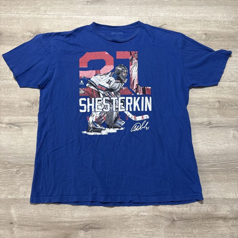 Igor Shesterkin New York Rangers T Shirt Men’s XL Blue NHL Hockey Graphic